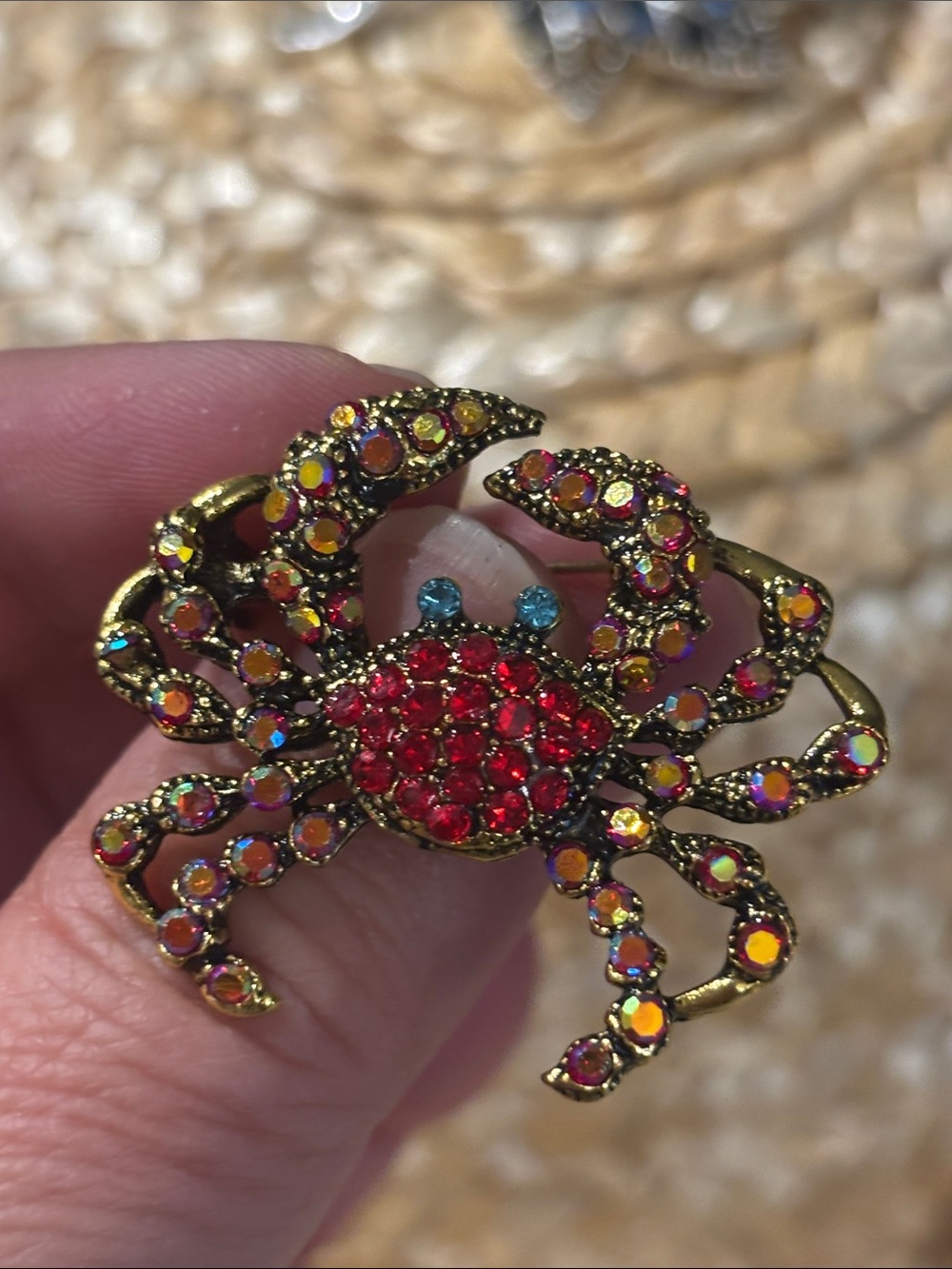 Crystal Crab Brooch - Red Multicolor Accent